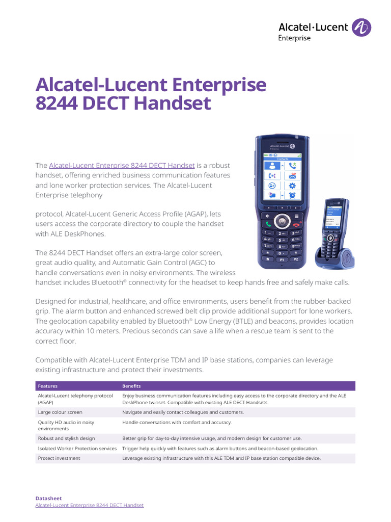 Alcatel-Lucent 8244 DECT Handset Overview | PDF | Telecommunications ...