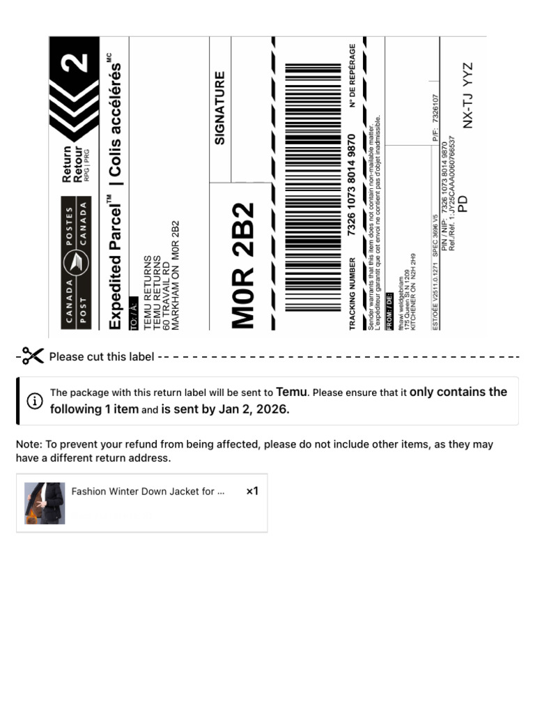 Return Instructions for Winter Jacket | PDF