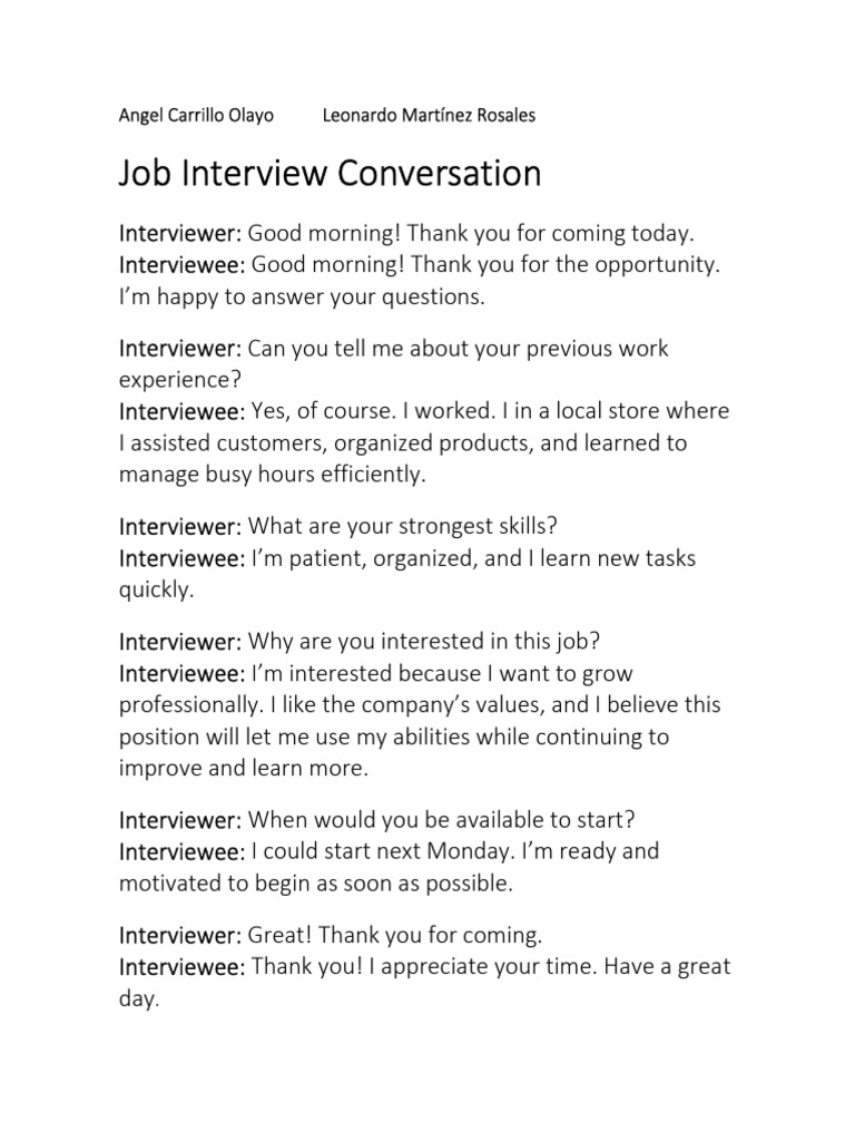 Job Interview Dialogue Example | PDF