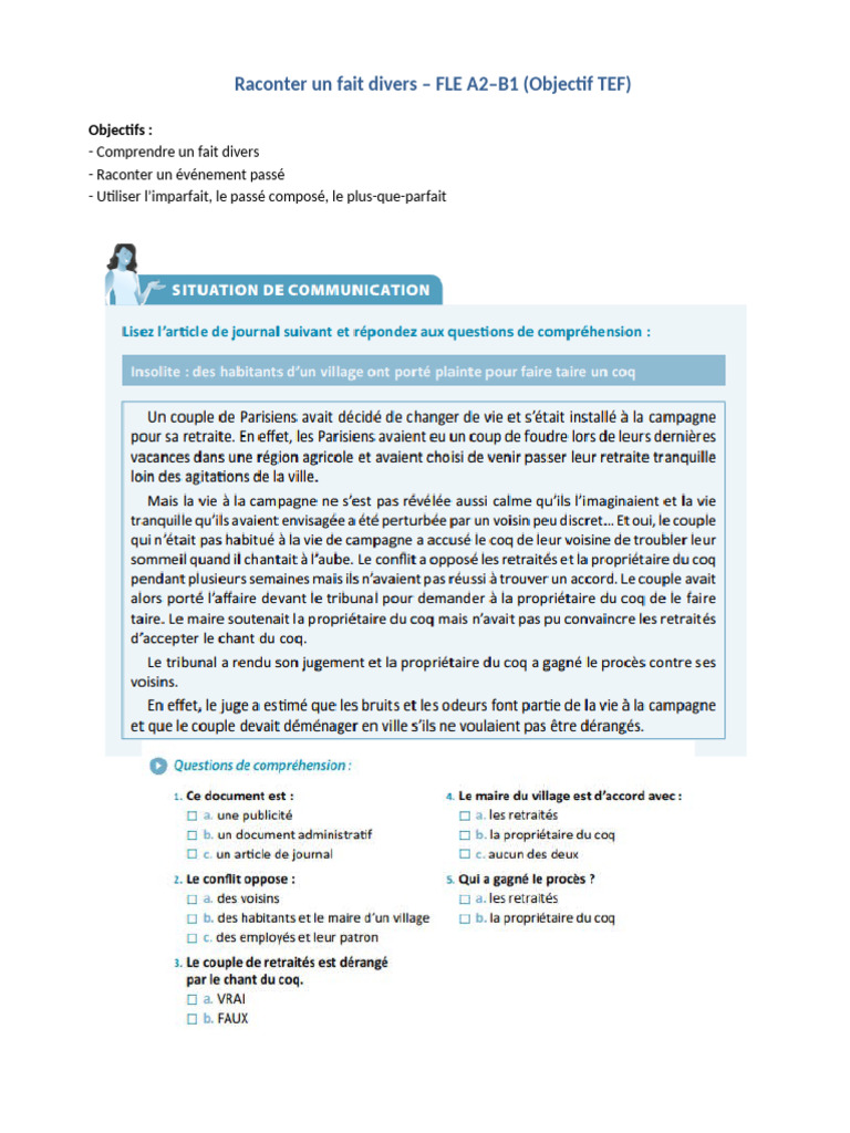 Raconter un fait divers en français FLE | PDF