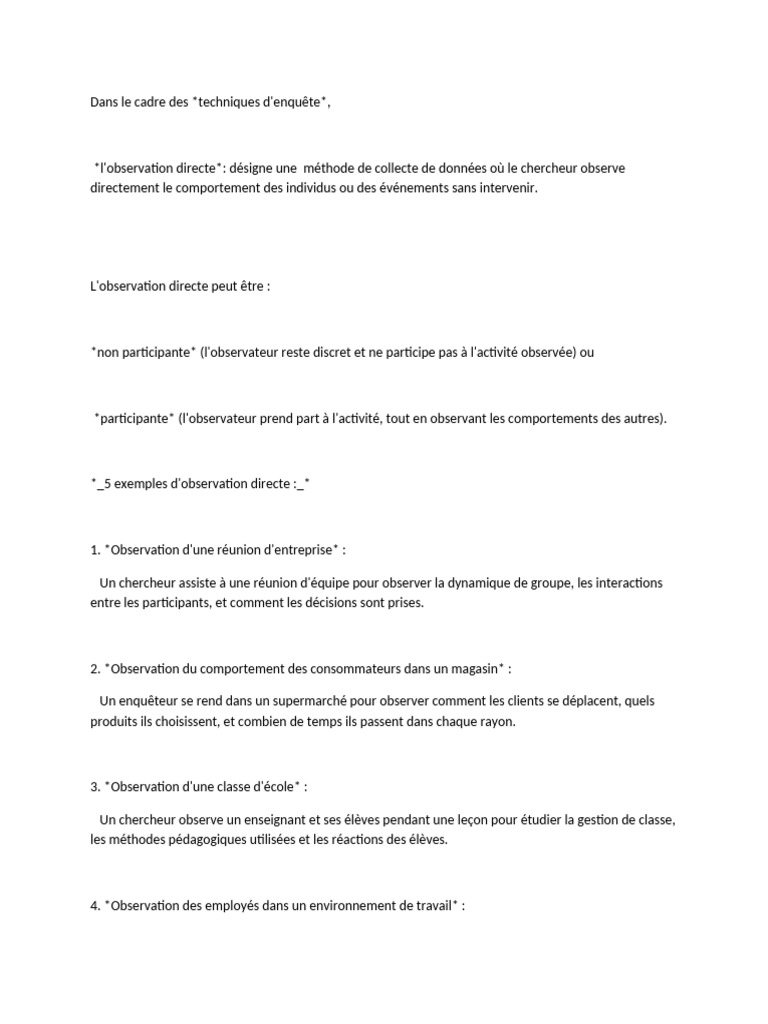 Techniques d'observation directe en enquête | PDF