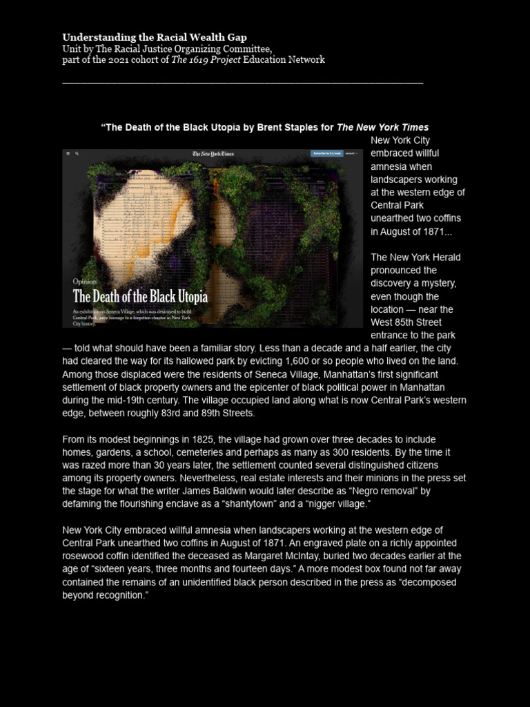 Exploring Seneca Village's Legacy | PDF | African Diaspora | Society Of ...