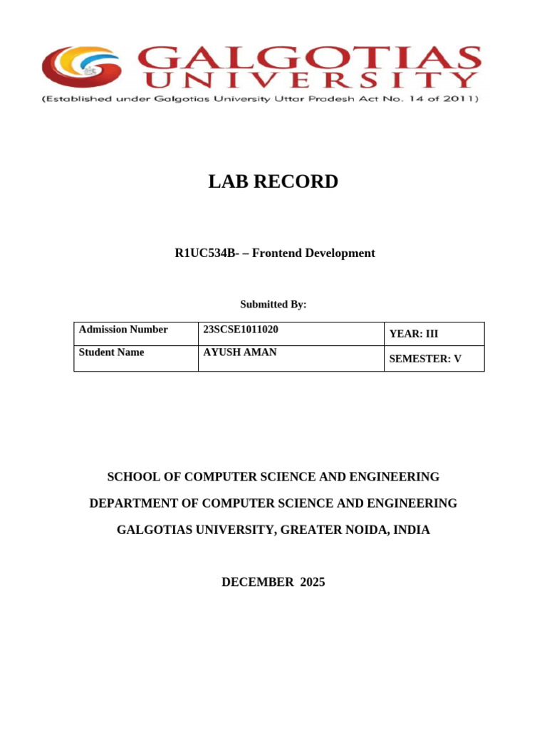 Frontend Development Lab Record | PDF | Dynamic Html | Html