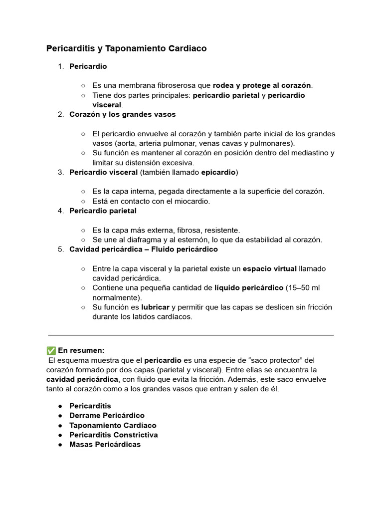 Pericarditis y Taponamiento Cardiaco | PDF | Corazón | Especialidades ...