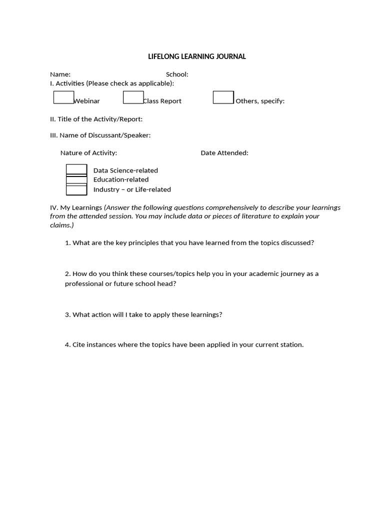 Lifelong Learning Journal Template | PDF