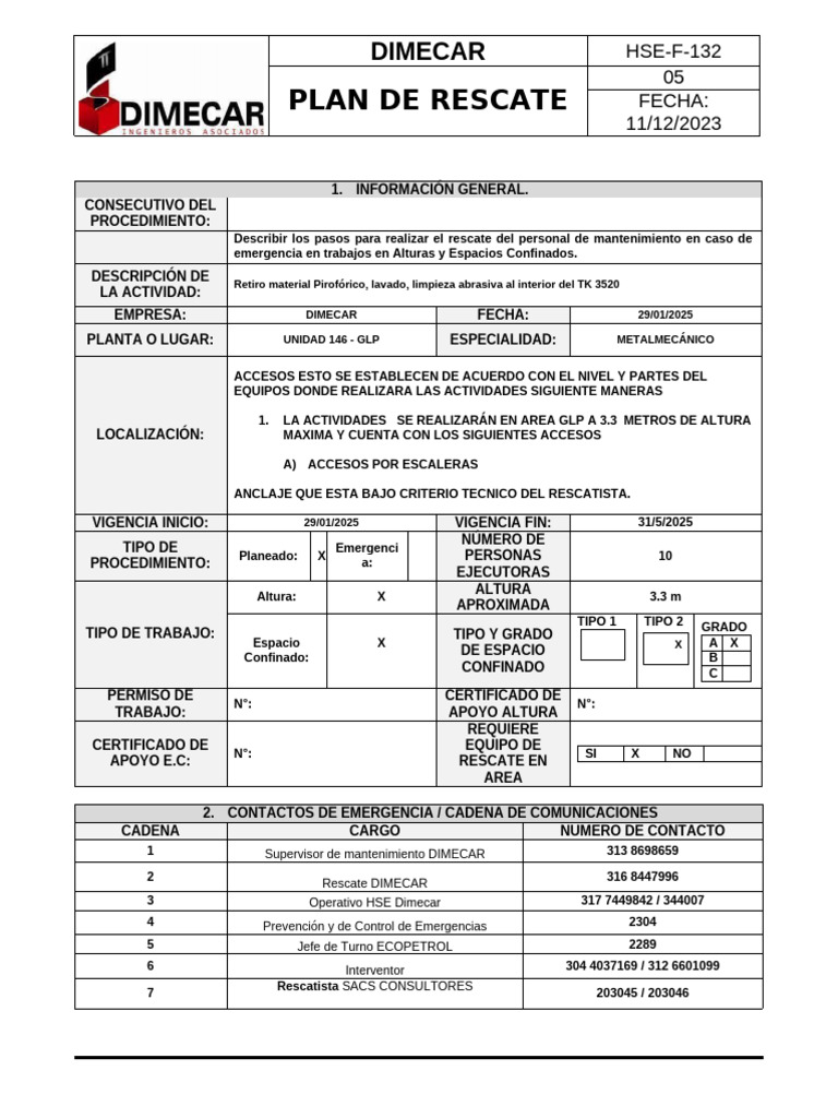 Plan de Rescate para Trabajos en Altura | PDF | ruido | La seguridad