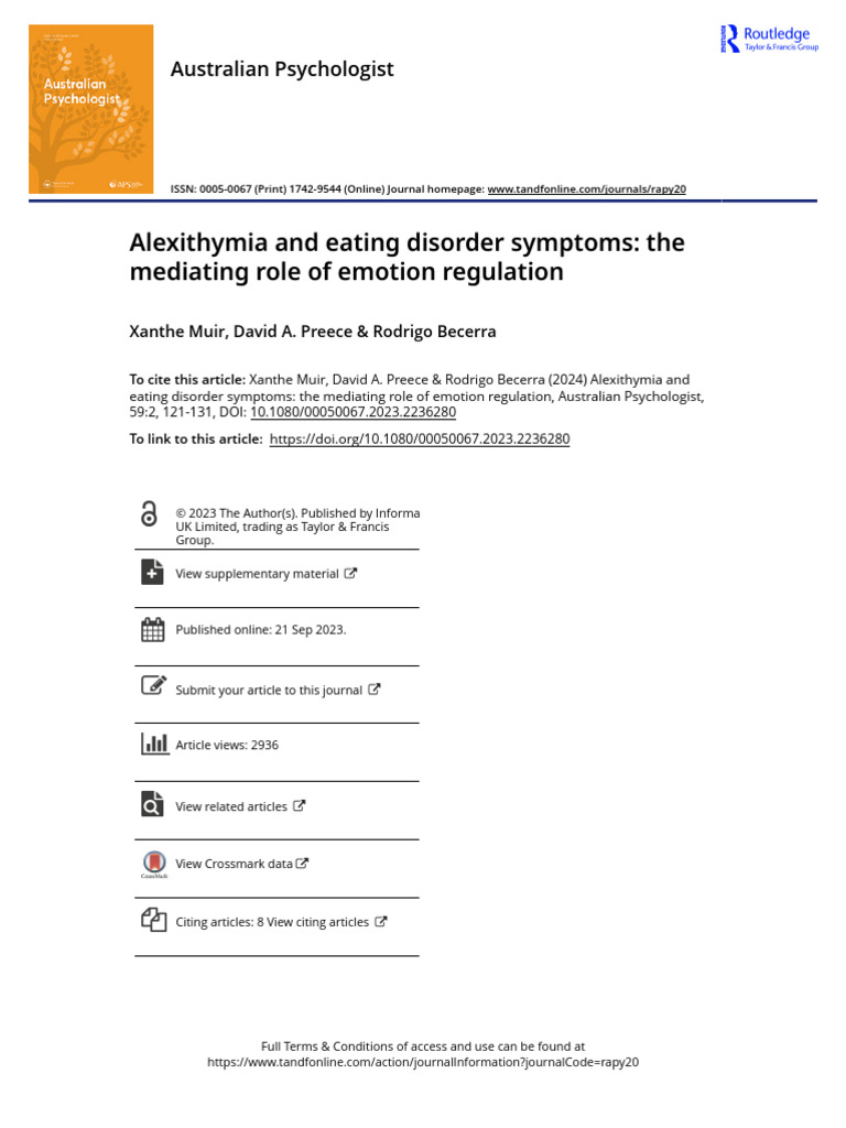 Alexithymia and Eating Disorder Symptoms the Mediating Role of Emotion ...