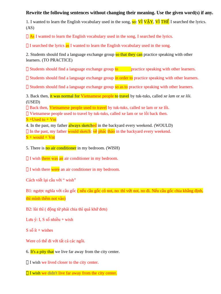 Sentence Rewriting Exercises Guide | PDF