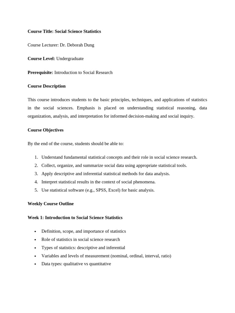 Social Science Statistics Course Overview | PDF | Statistics | Variance