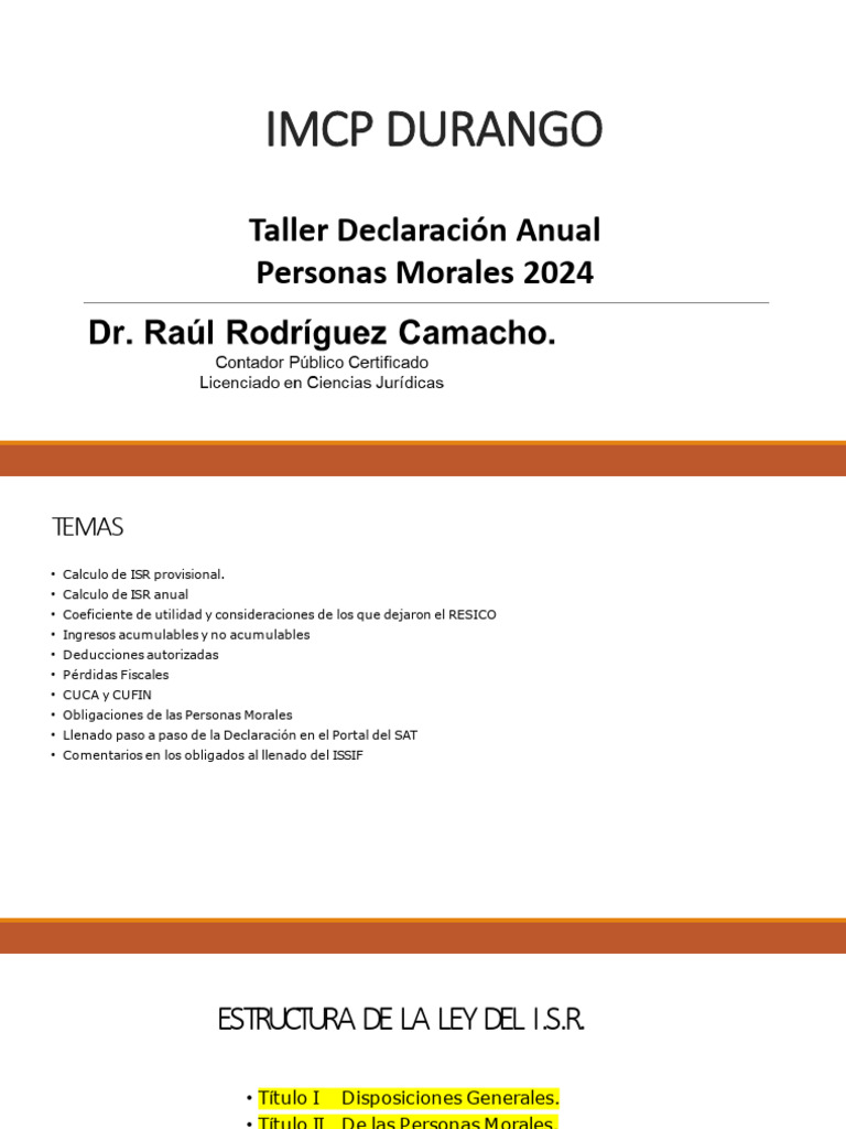 Taller Declaración Anual ISR 2024 | PDF | Impuesto sobre la renta | Salario
