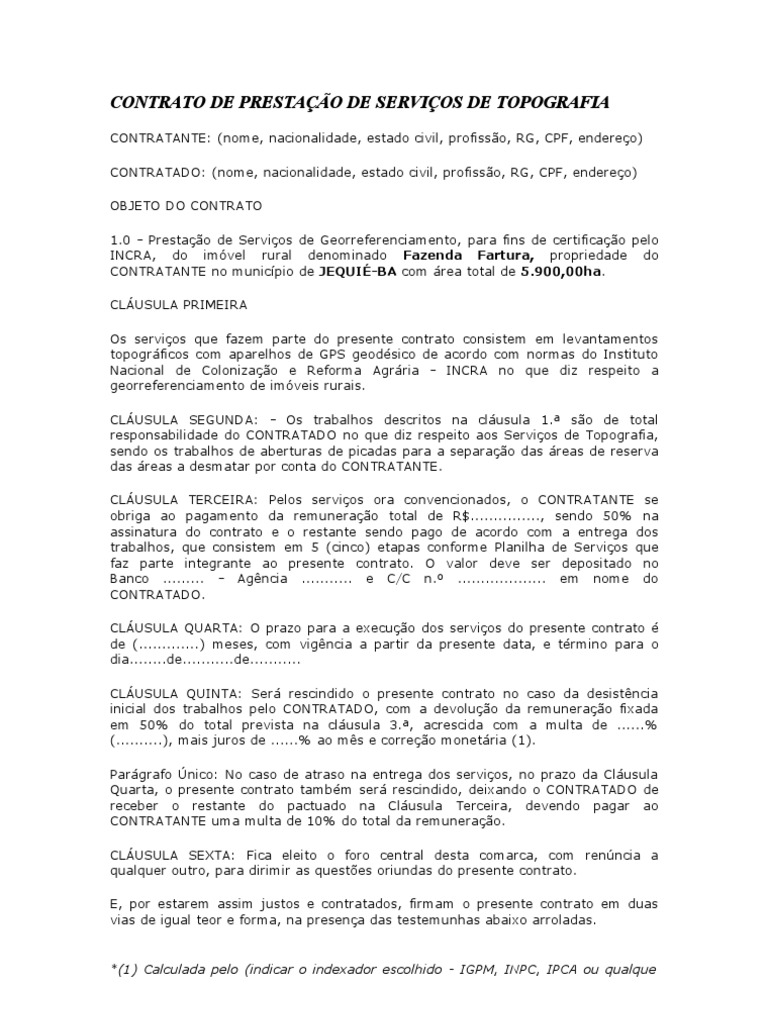 Contrato servicos topografia