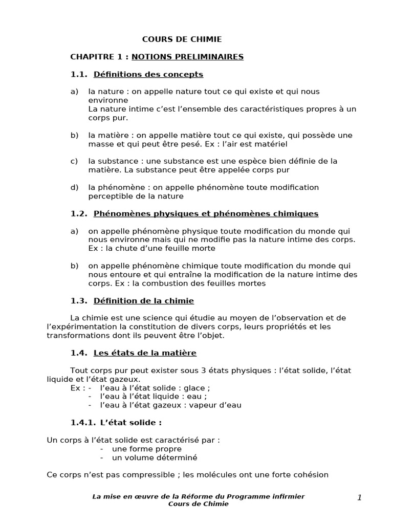 Notions de base en chimie et états de la matière | PDF | Atomes ...