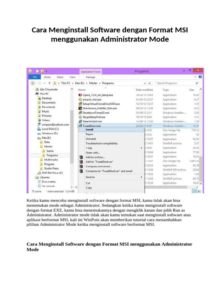 Install MSI dengan Administrator Mode | PDF
