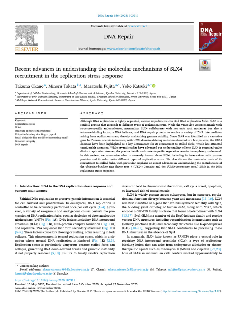 Recent advances in understanding the molecular mechanisms of SLX4 | PDF ...