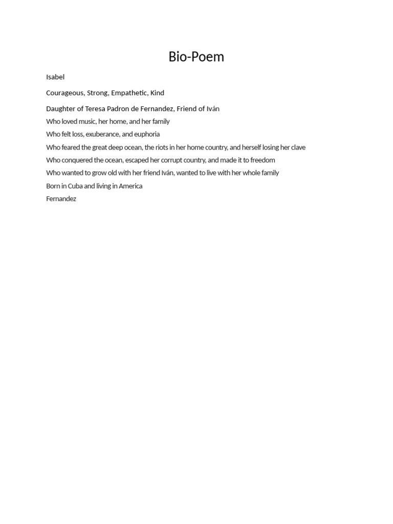 Isabel's Inspiring Bio-Poem | PDF