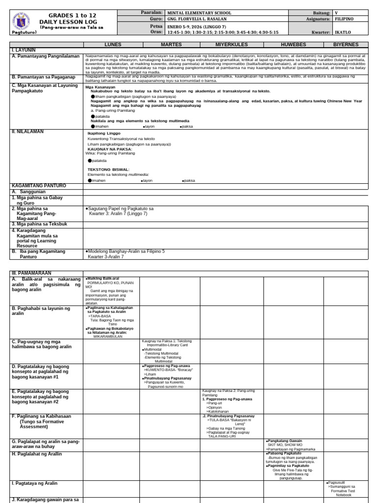 g5 DLL Filipino 5 q3 Week 7 | PDF