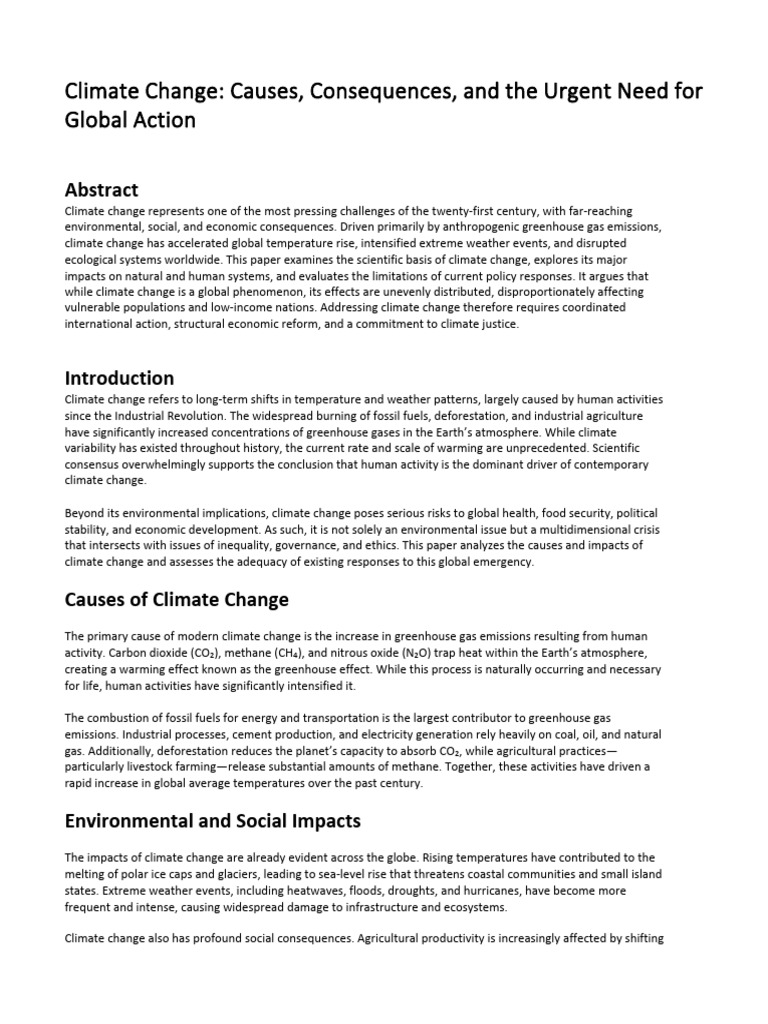 Climate Change: Causes and Global Impact | PDF | Climate Change ...
