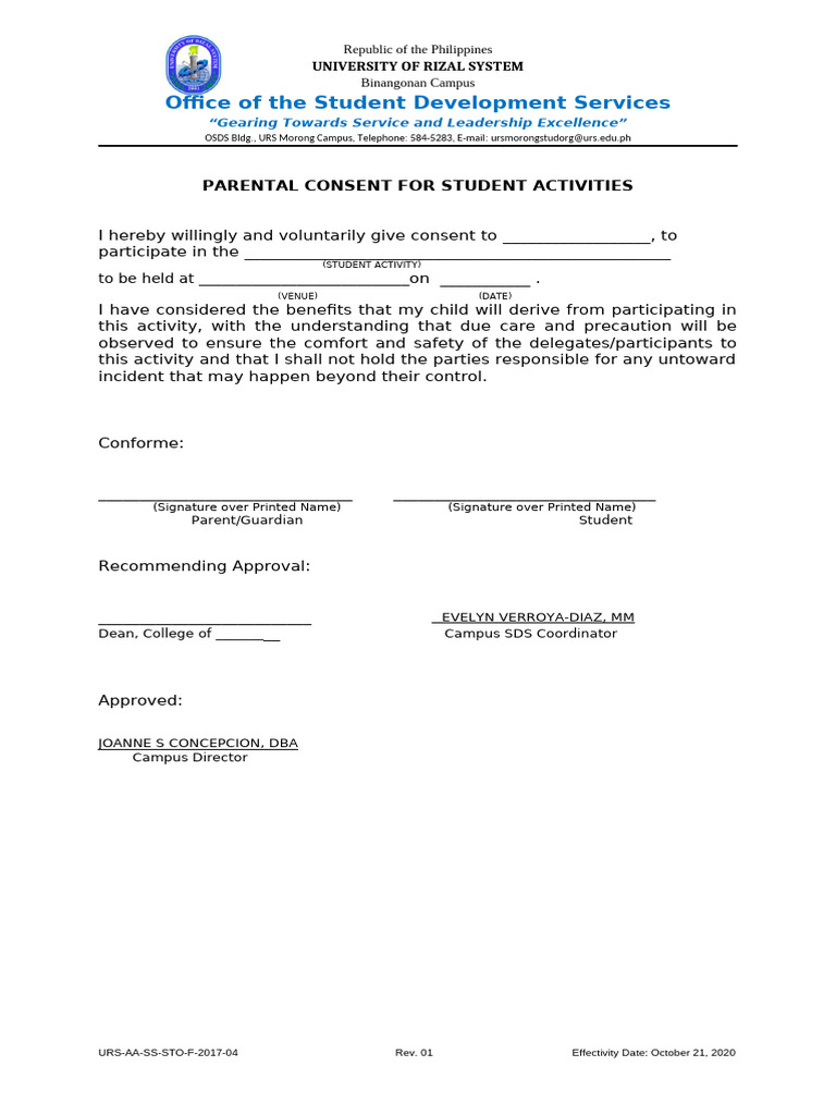 Parental Consent Form for Student Activities | PDF
