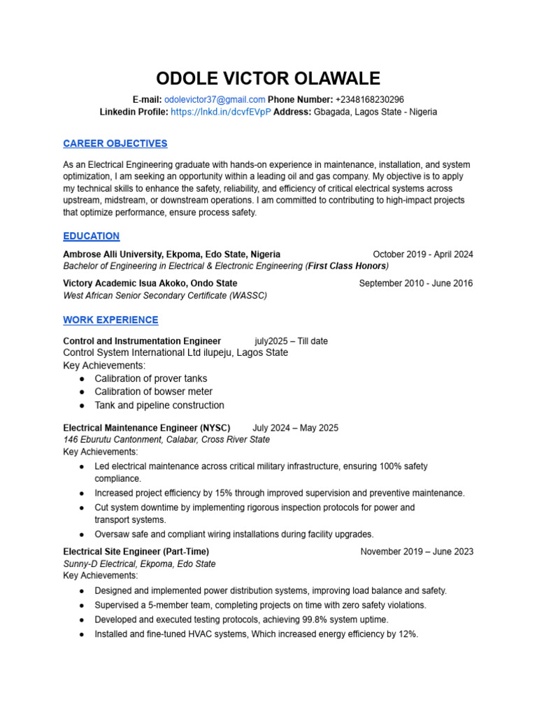 Odole Vo Resume | PDF | Computing