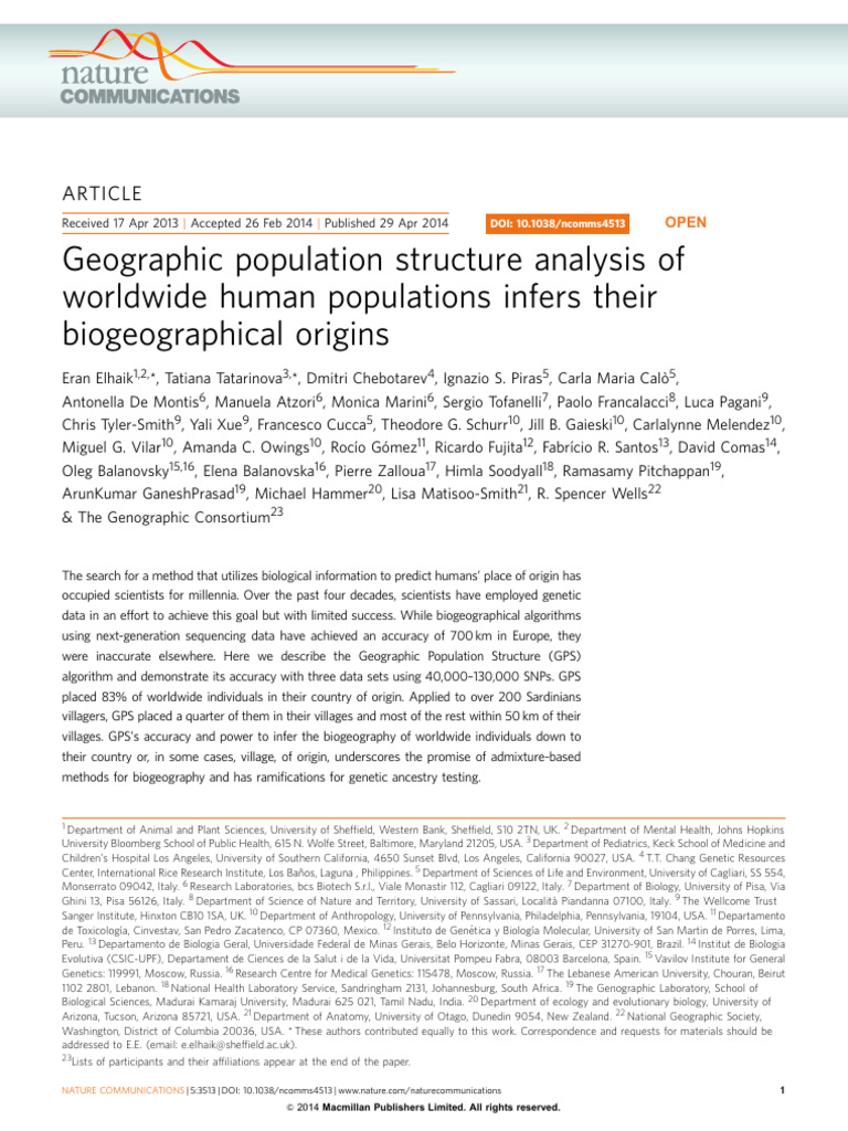Global Human Population Origins Analysis | PDF | Principal Component ...