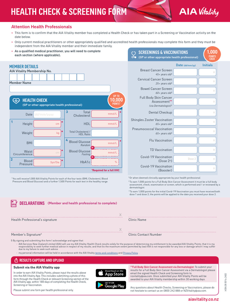 AIA Vitality Health Check Submission Form | PDF | Medicine | Clinical ...