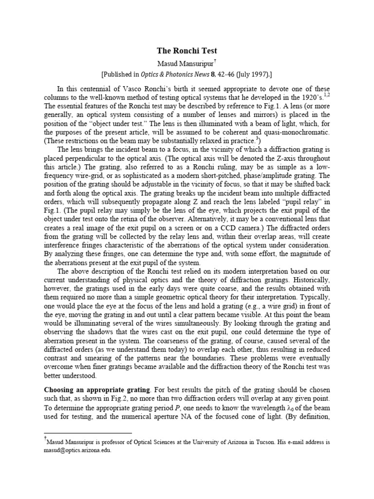 Understanding the Ronchi Test for Optics | PDF | Diffraction | Optics