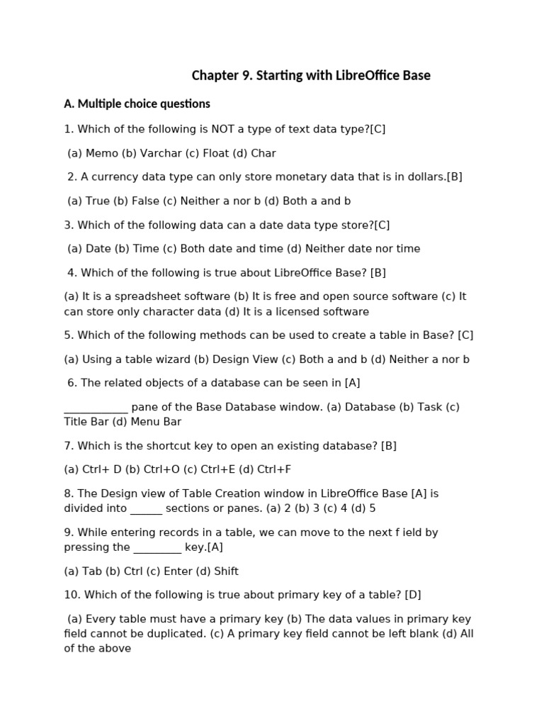 LibreOffice Base: Data Types & Table Creation | PDF | Data Type ...