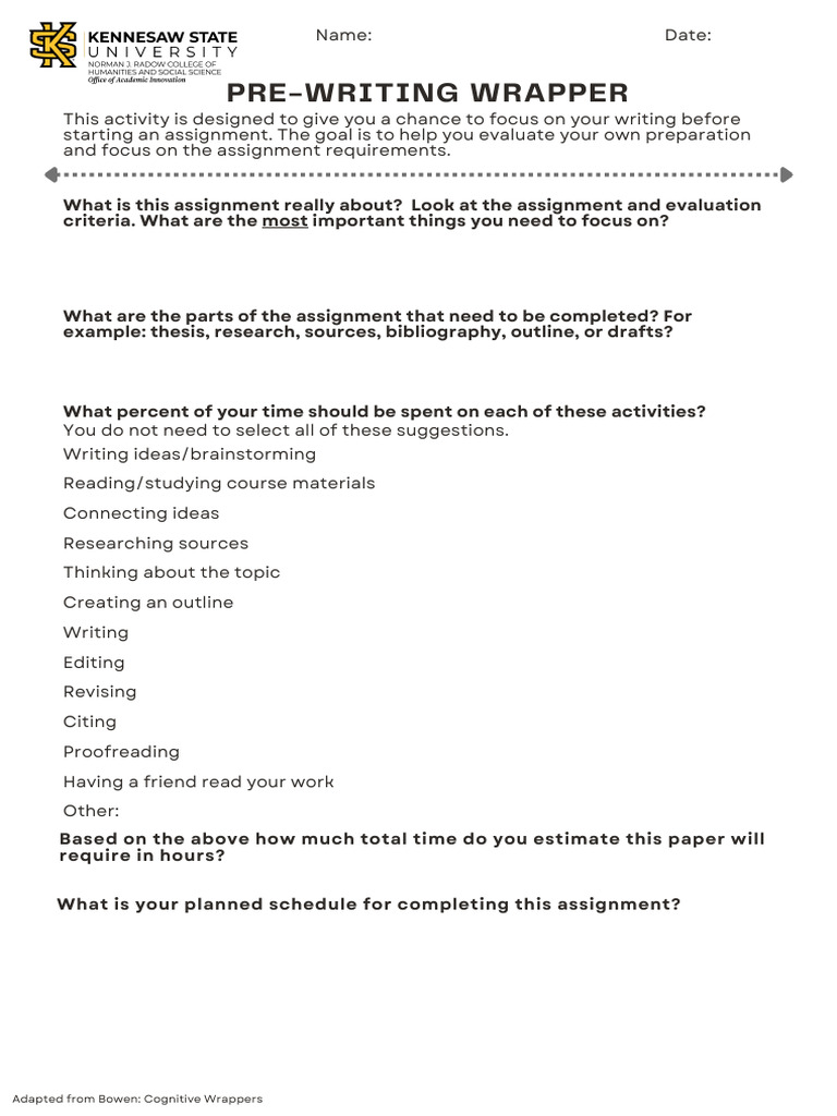 Pre-Writing Assignment Planner Guide | PDF