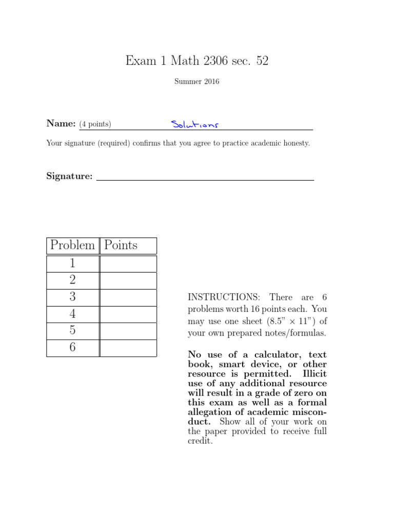Exam1_2306_52_Su16_sol | PDF