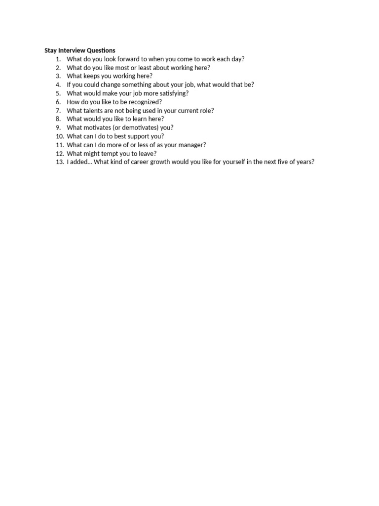Effective Stay Interview Questions | PDF