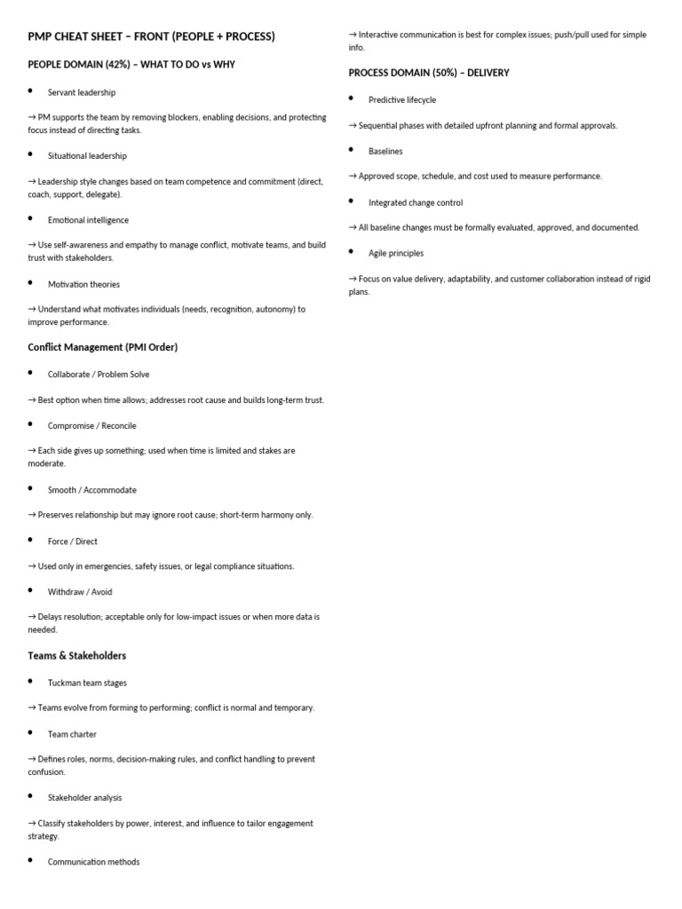 PMP Cheat Sheet: People & Process Essentials | PDF | Scrum (Software ...