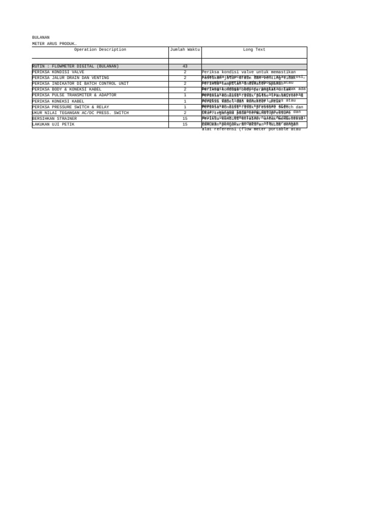Pemeliharaan Bulanan Flowmeter Digital | PDF