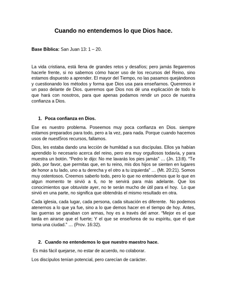 Cuando No Entendemos Lo Que Dios Hace | PDF | Dios