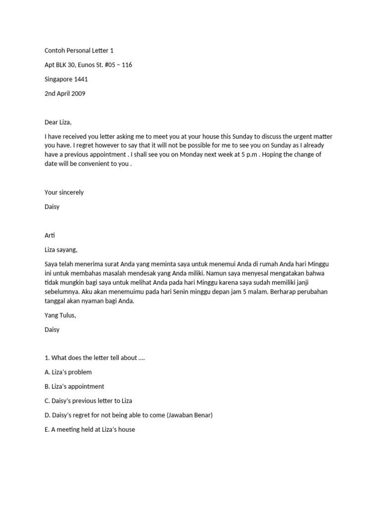 Personal Letter Examples and Analysis | PDF