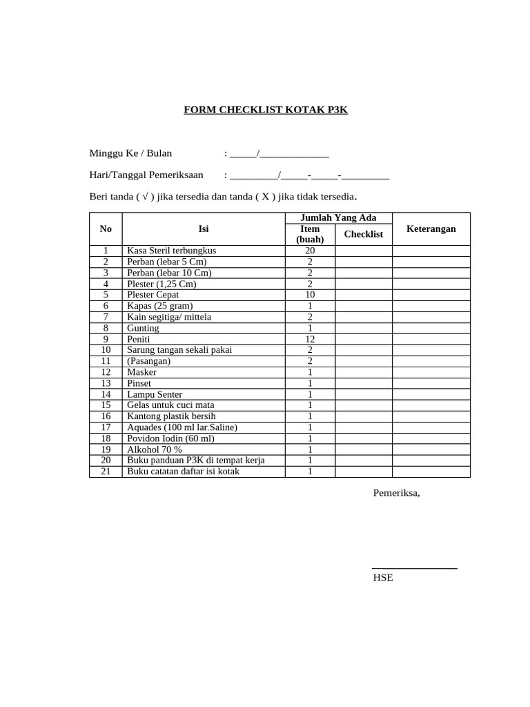 Checklist Inspeksi P3K dan APD | PDF