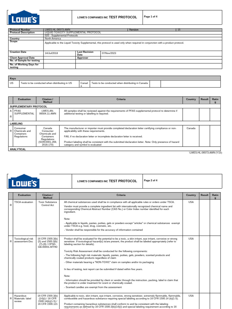 Lwes Hl Ptcl 06573 Amn Liquid Toxicity Supplemental Protocol v15 | PDF ...
