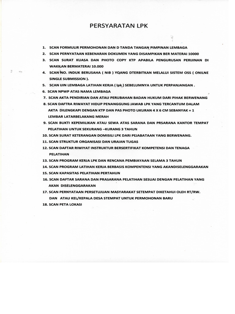 Persyaratan LPK 2022 | PDF