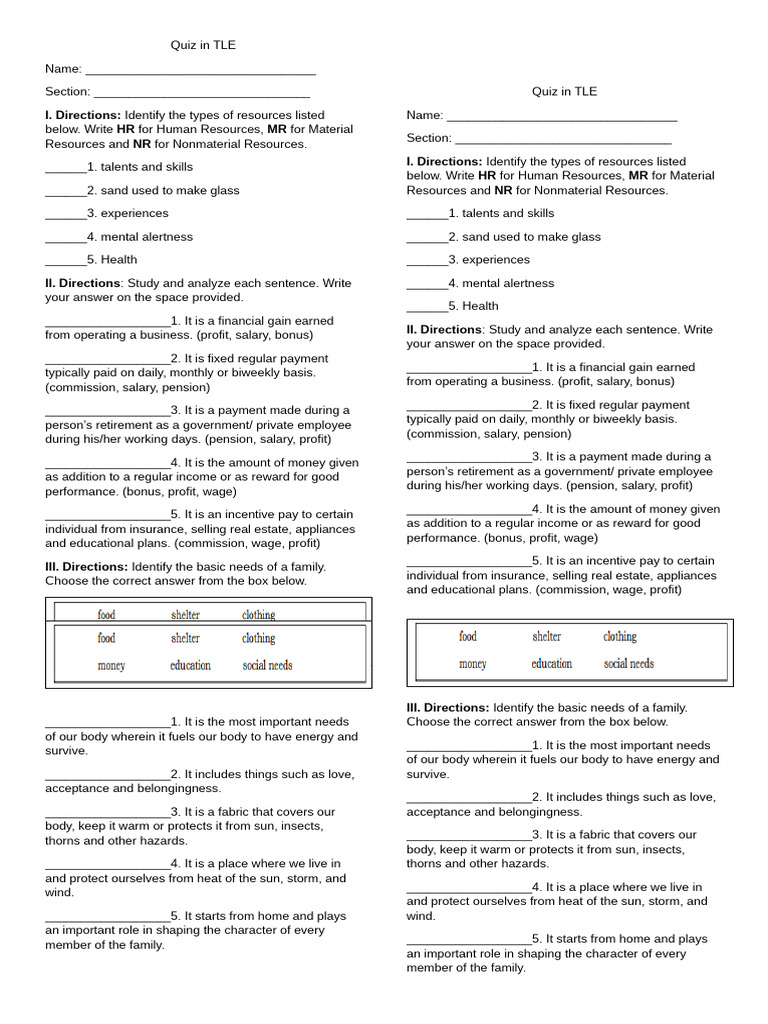 Quiz in TLE W1-2 | PDF | Salary | Pension