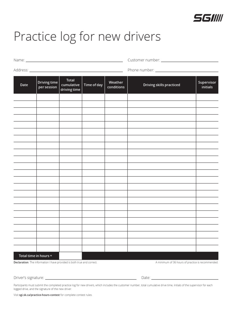 New Driver Practice Log Template | PDF