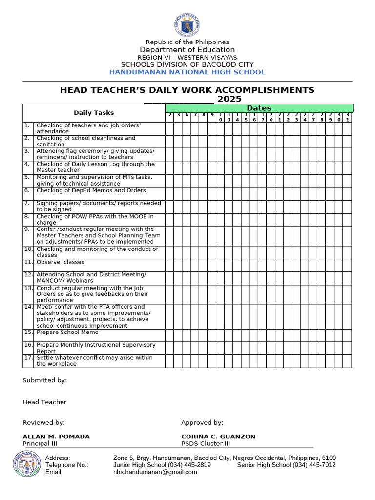 Daily Tasks of Handumanan High School | PDF | Chess Openings | Chess Theory