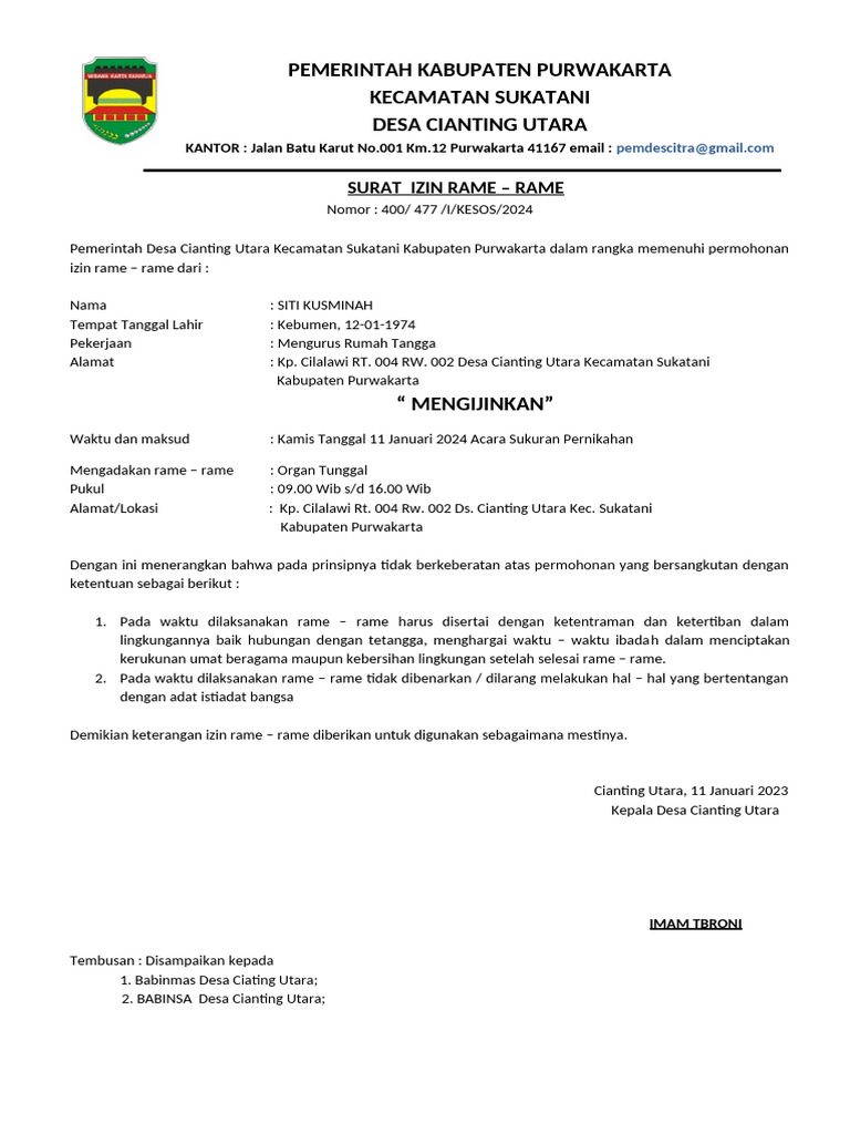 Surat Pengantar Izin Rame Rame - Tanpa Korawmil | PDF