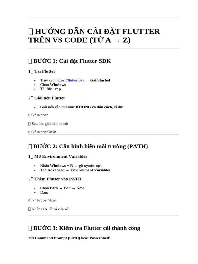 ? Hướng Dẫn Cài Đặt Flutter Trên vs Code | PDF