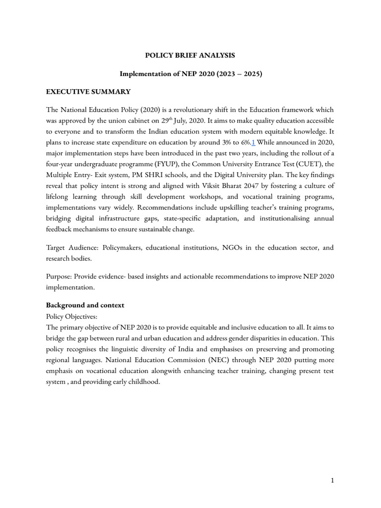 NEP 2020 Implementation Analysis 2023-2025 | PDF | Vocational Education