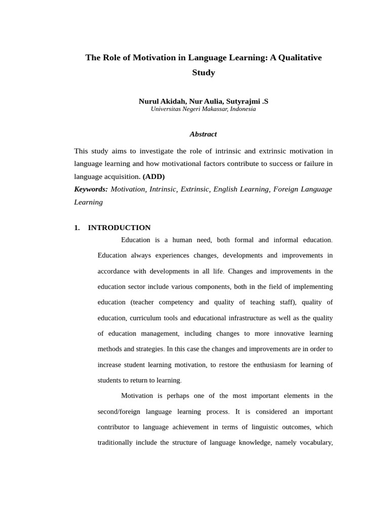 Motivation's Impact on Language Learning | PDF | Motivational | Motivation