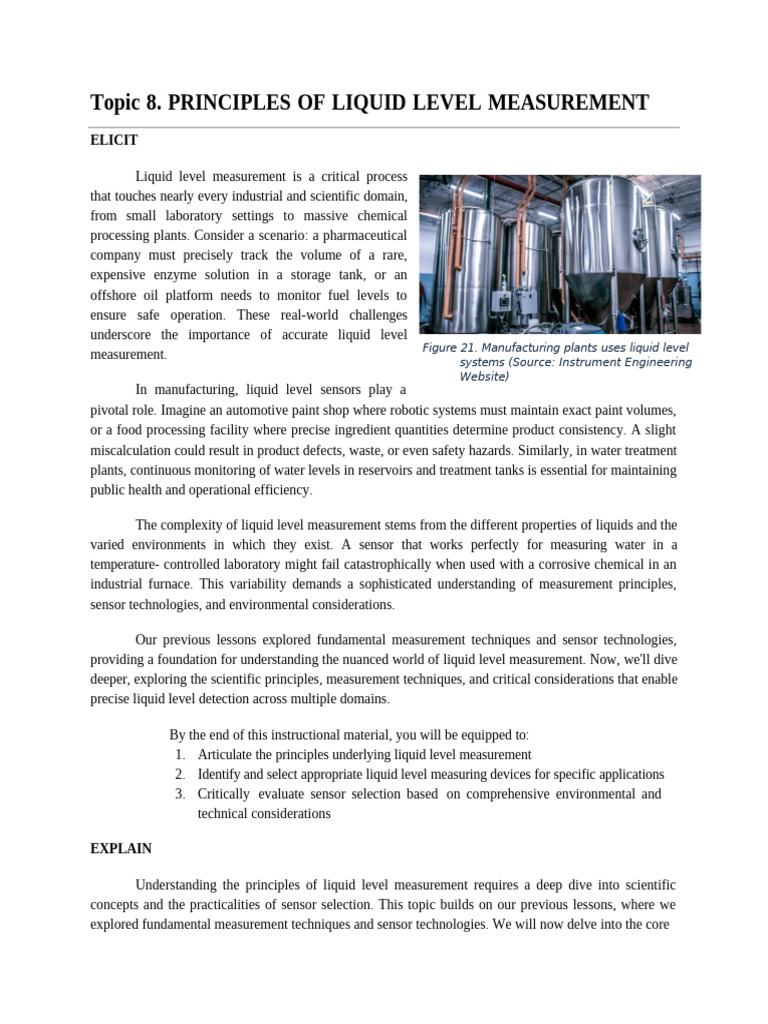 Liquid Level Measurement Principles | PDF | Mechanical Engineering
