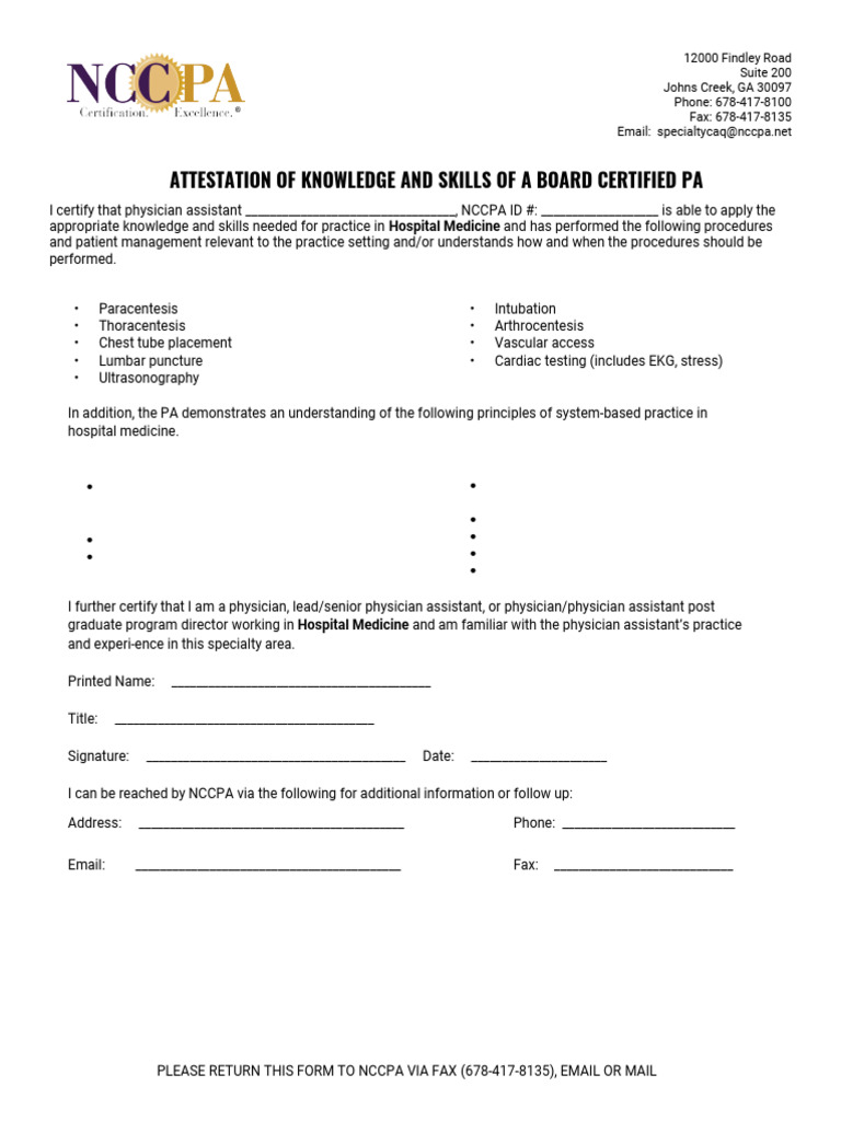 PA Hospital Medicine Skills Attestation | PDF | Social Programs ...