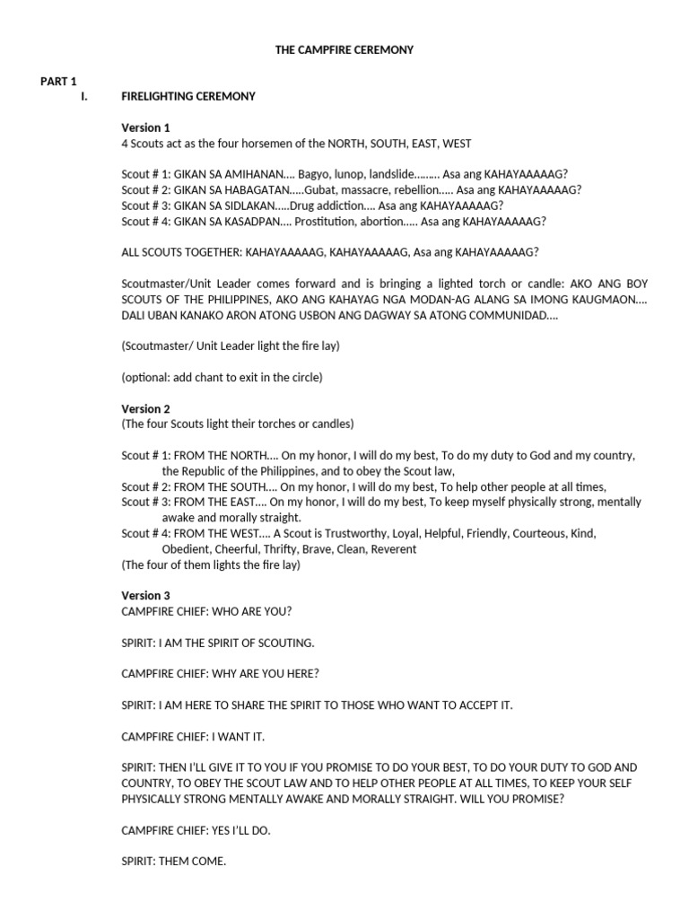 Campfire Ceremony Script for Scouts | PDF | Fires | Combustion