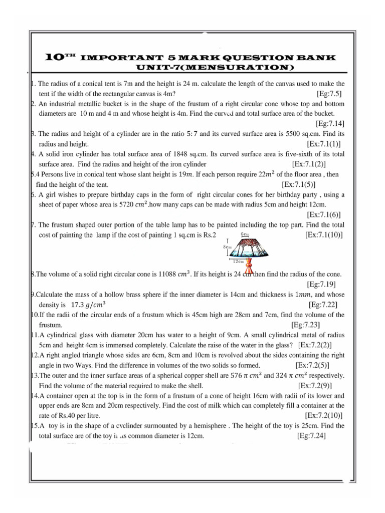 10th Maths Unit - 7 Important 5 Marks Questions EM 2025 - 26 | PDF