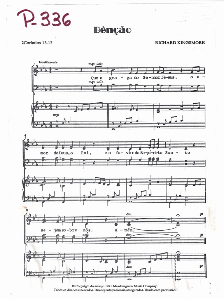 Benção (Que a Graça Do Senhor Jesus) | PDF