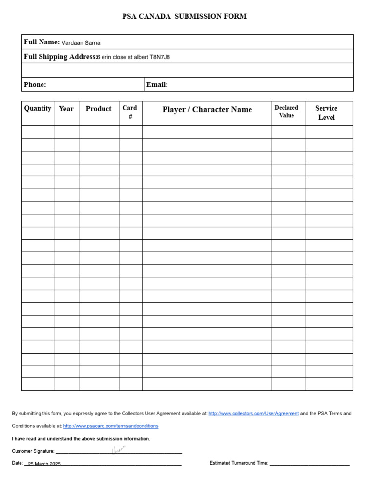 PSA Canada Submission Form Guide | PDF | Business